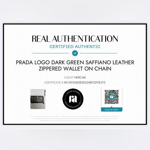 💯 PRADA Logo Dark Green Saffiano Leather Zippered Wallet on Chain w/ auth cert - Picture 12 of 12